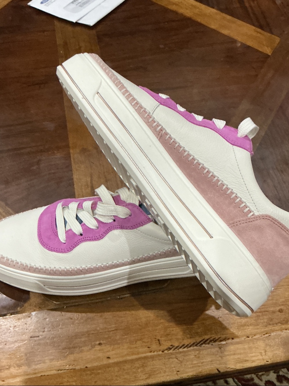 Ara high soft White Leather Sneakers with Pink Suede Accents - Picture 3 of 7